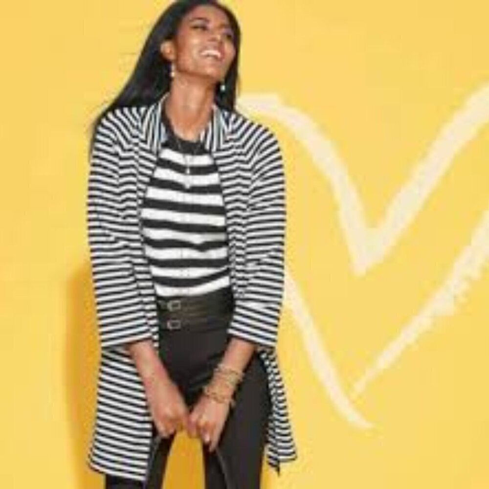 CAbi | Byline Black & White Stripe Full Zip Jacket 5851 Women's S